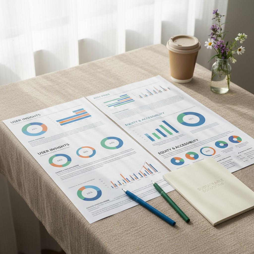 _workspace with empty sheets of paper, a notebook, and two pens on a table. There is a vase of wildflowers and a take-out ...