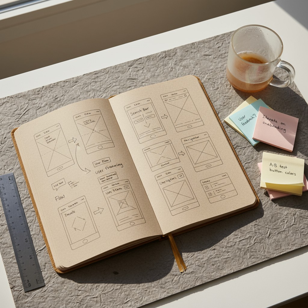 An open sketchbook offers a compelling business idea by capturing the creative and analytical process of designers, demons...